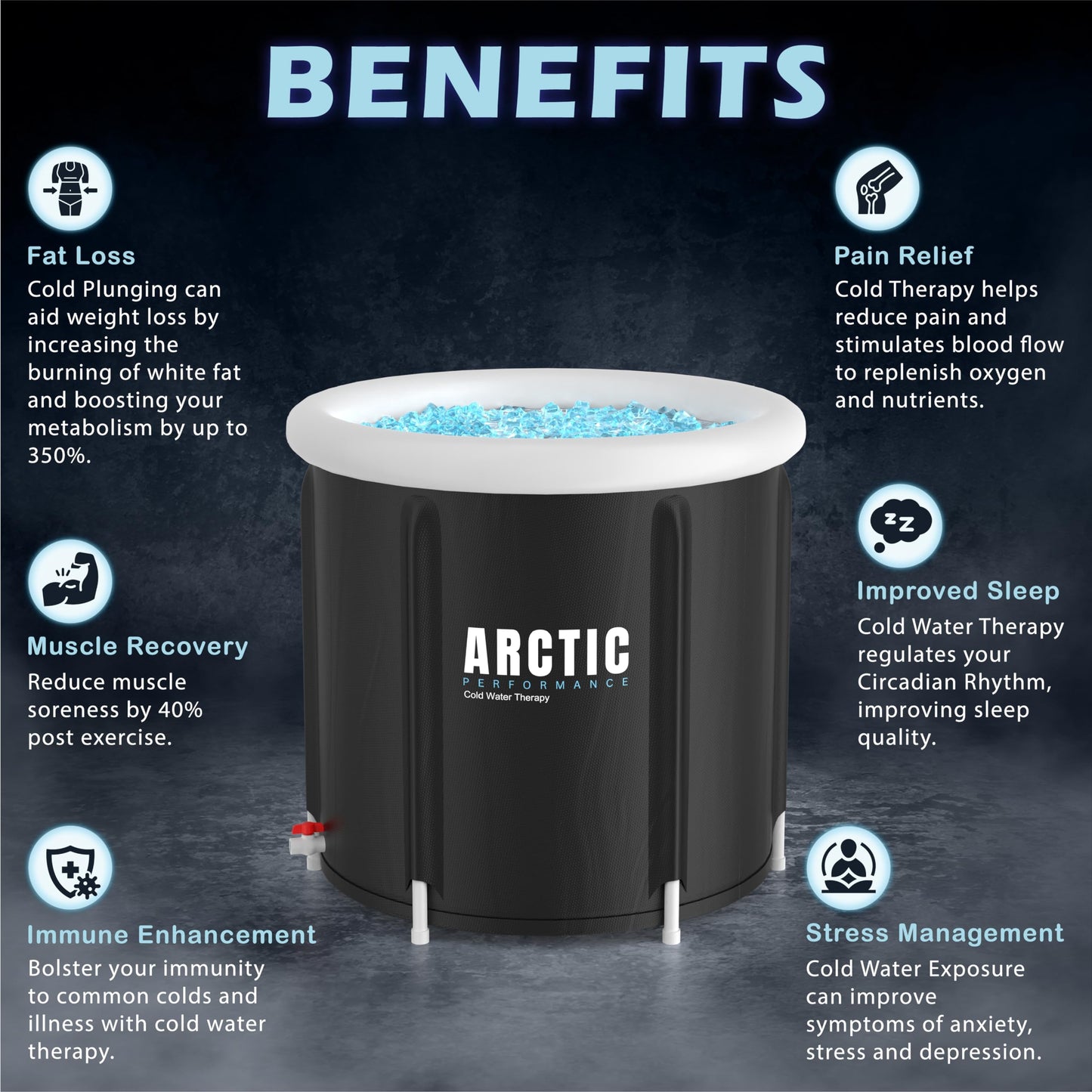 Arctic Performance® Ice Bath Tub for Recovery - XL Cold Water Therapy Tub for Athletes and Cold Plunge - 5 Layers Portable Outdoor Ice Bath Plunge Pool - Black 360L
