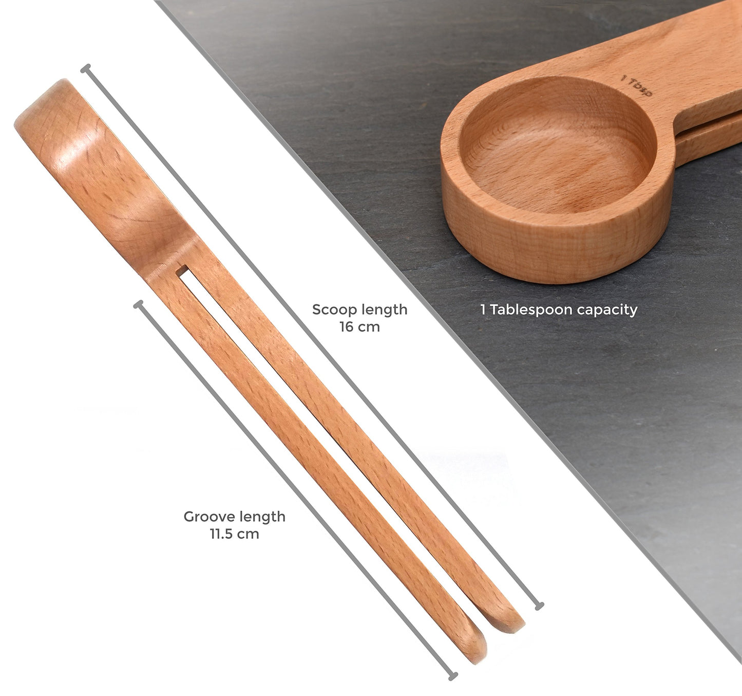 2 in 1 Wooden Coffee Scoop and Bag Clip - 1 Tablespoon Solid Beech Wood Measuring Scoop - Espresso Coffee Bags Sealer - Suitable for Ground Beans, Coffee Beans and Loose Tea - by The Urban Element