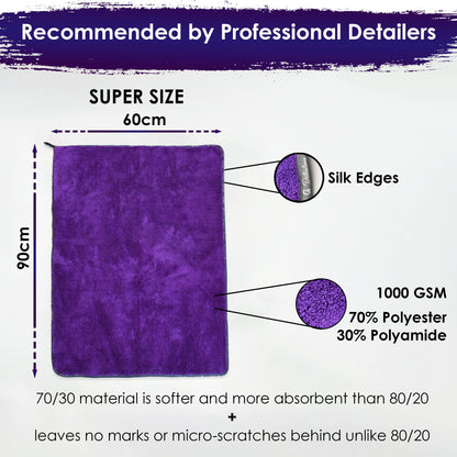 CA Detailing Premium Microfibre Car Drying Towels Extra Large, Super Thick Absorbent Car Cleaning Cloths, 1000GSM 90x60cm - Perfect Drying Towel for Household, Car Detailing,Drying, Washing