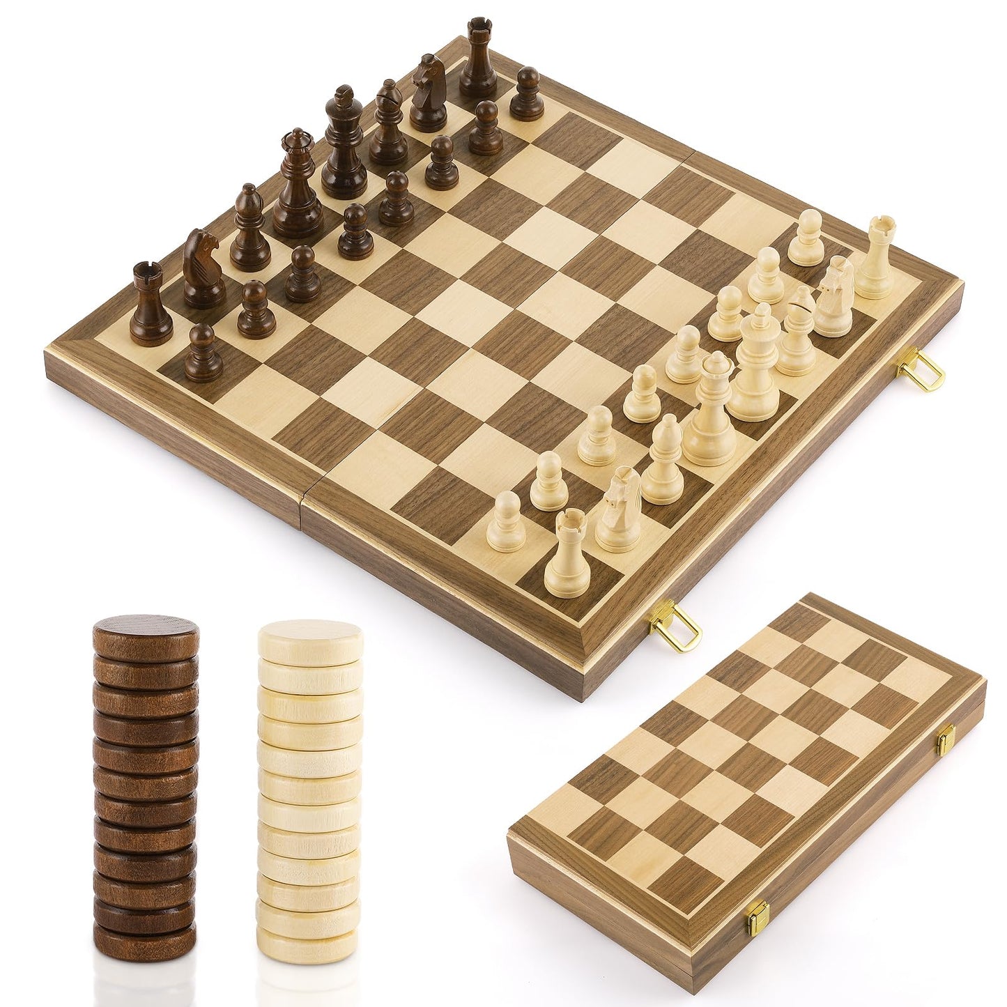 - Peradix Chess Set and Draughts Board Games | 2 in 1 Set | 39x39cm Magnetic Foldable Walnut Wooden Chess Board -