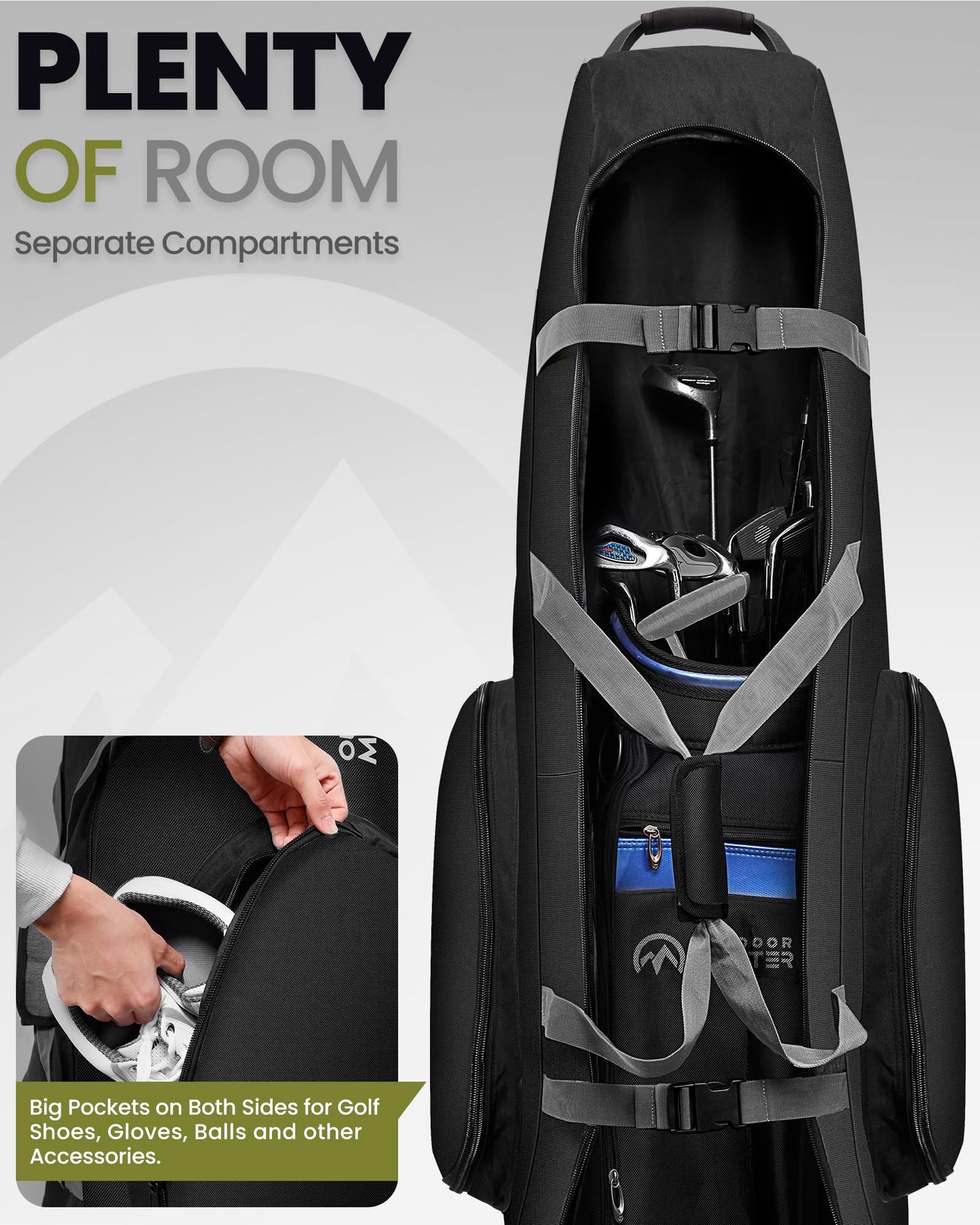 - OutdoorMaster Padded Golf Travel Bag | Reinforced Wheels | 900D Heavy Duty -