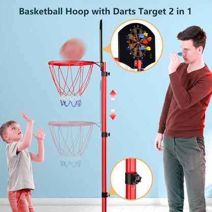 Basketball Hoop, KAMDHENU Kids Toy Basketball Hoop with Darts Target 2 in 1 with Height-Adjustable 3.2ft-6.2ft, Portable Basketball Hoop Indoor and Outdoor Activities for Kids Age 3-8