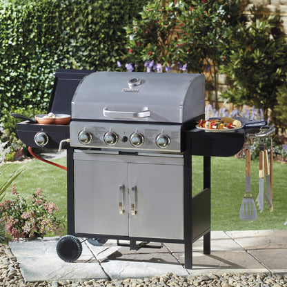 Blazebox Gas BBQ Grill 4 + 1 Side Burner & Warming Racks, 4 Dial Temperature Control, Multi Cook System, Stainless Steel Finish (Gas Burner BBQ)