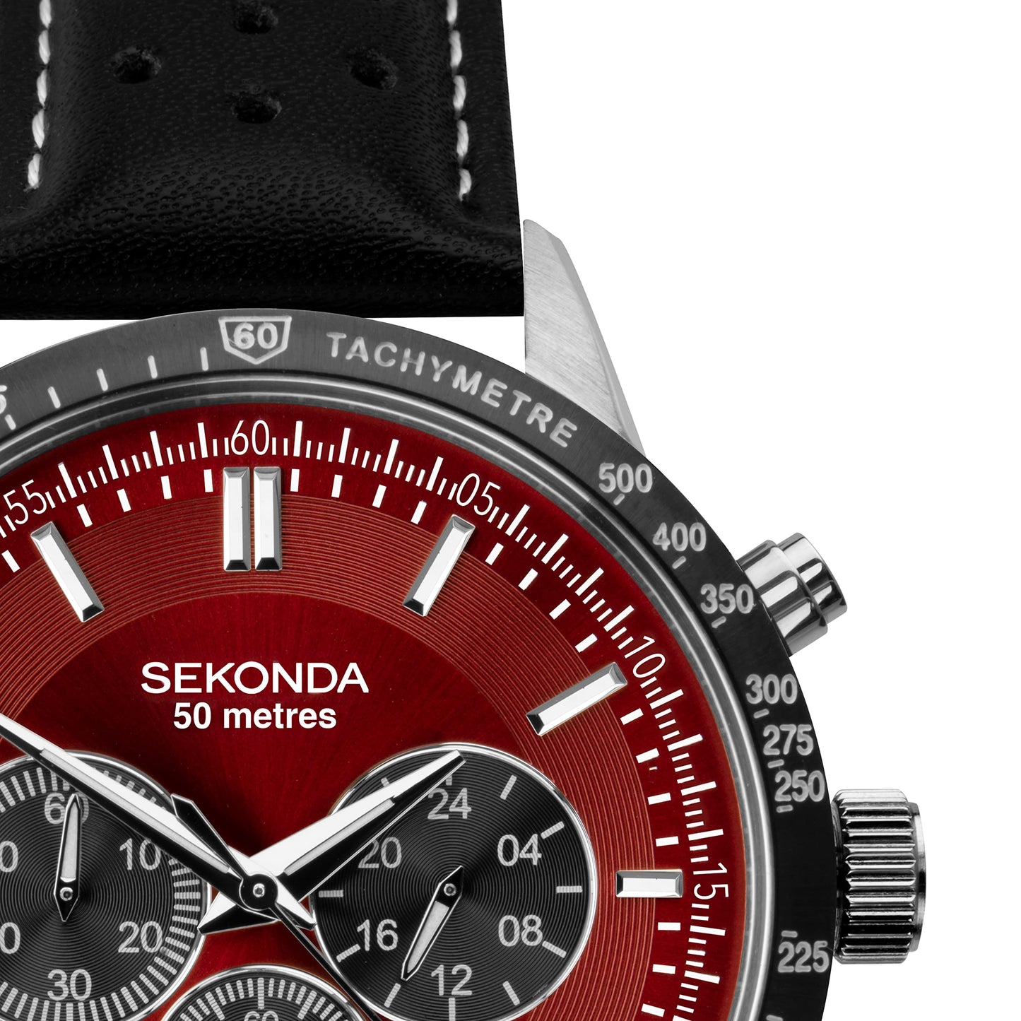 - Sekonda Men's Chronograph Watch | Red Dial | Black Leather Strap 1938 -