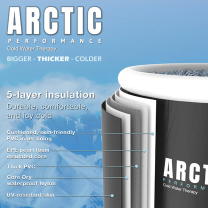 Arctic Performance® Ice Bath Tub for Recovery - XL Cold Water Therapy Tub for Athletes and Cold Plunge - 5 Layers Portable Outdoor Ice Bath Plunge Pool - Black 360L