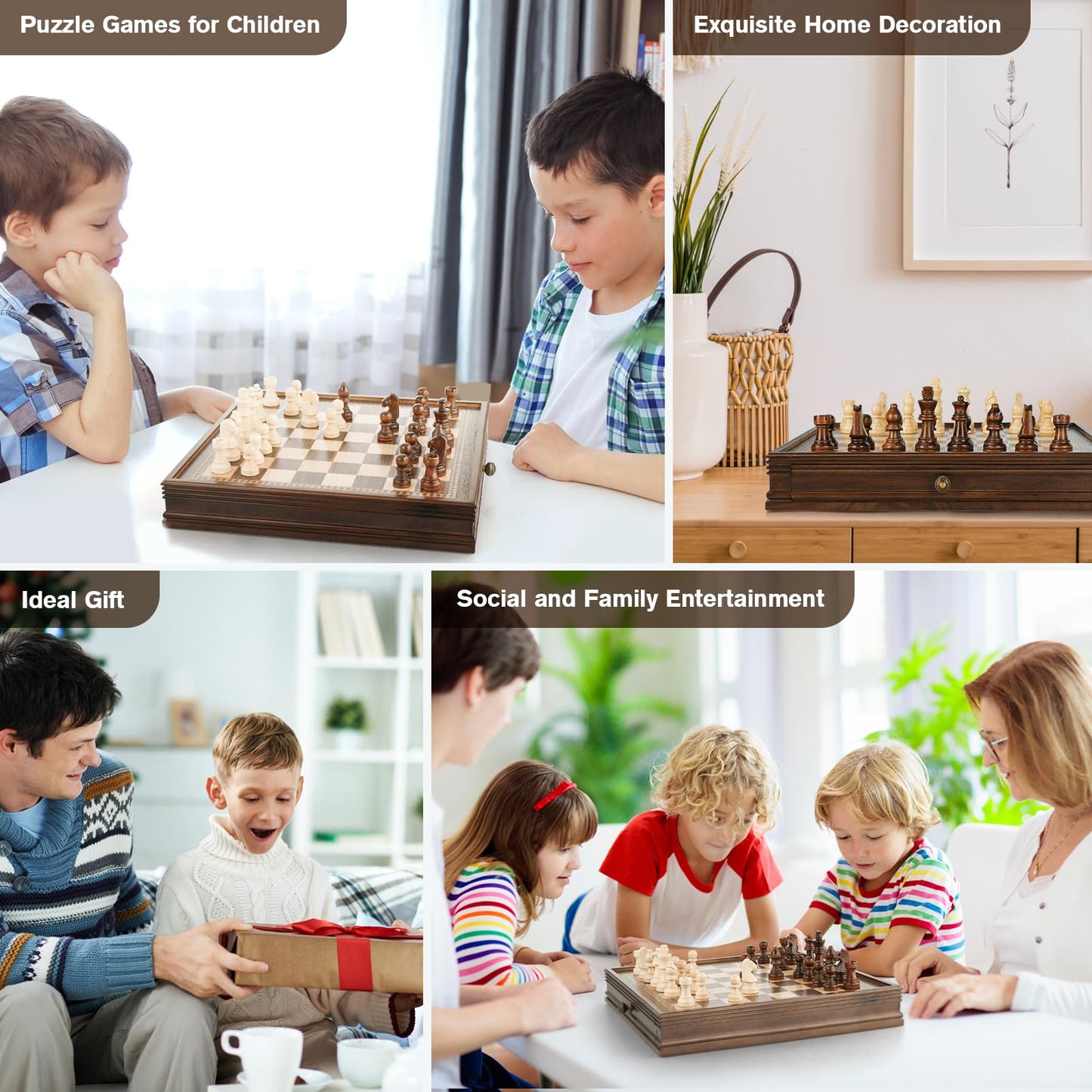 - Peradix Magnetic Wooden Chess Set | 32.5 x 32.5 cm | Chess Board Game with 2 Built-in Storage Drawers -