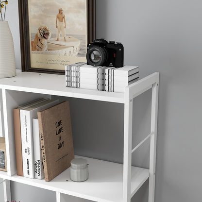 4 Tier Bookcase, Large Steel Frame Bookcase Wooden Cube Shelves Tall Storage Shelf Cupboard Organizer Display Industrial Style Free Standing Unit for Living Room, Office (White, 4 Tier with 2 Doors)