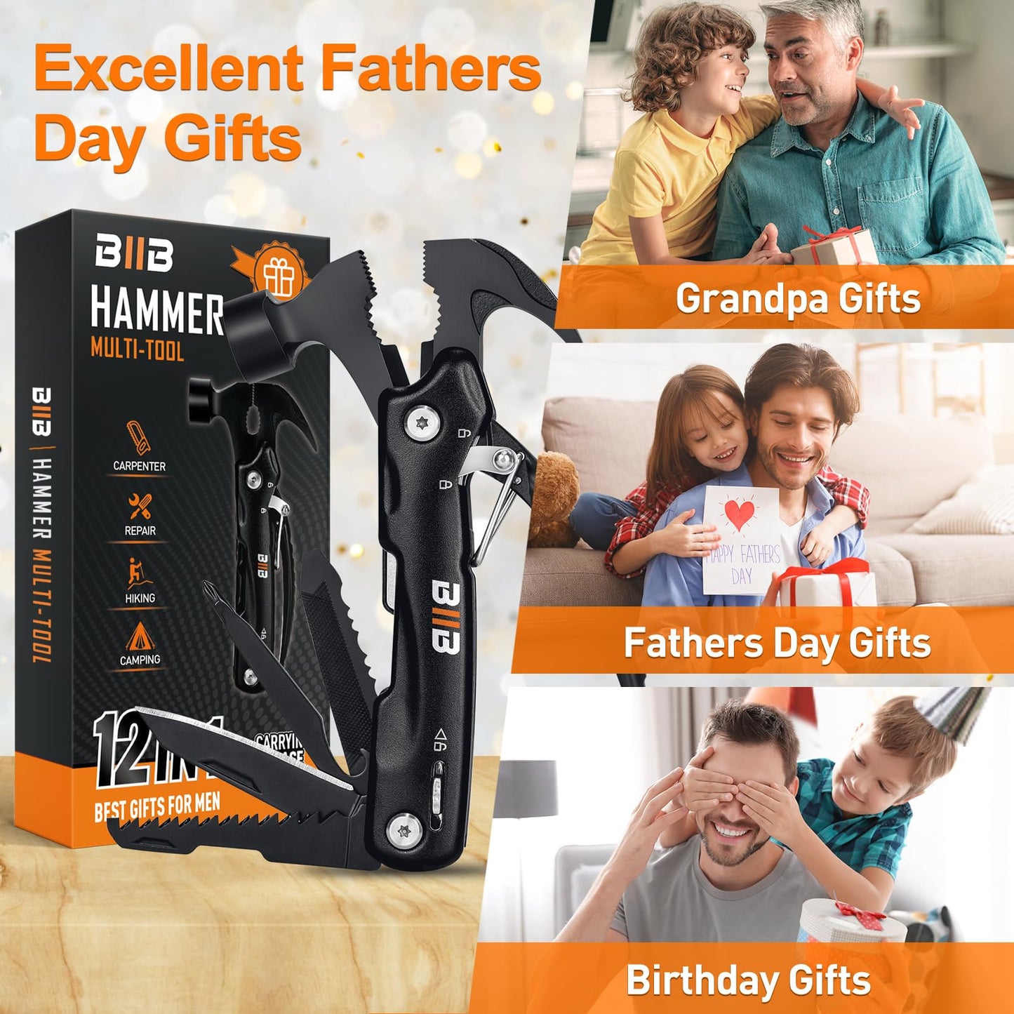 BIIB Gifts for Men, Multi Tool Mens Gifts for Dad Birthday Gifts for Men Who Have Everything, Gadgets for Men Camping Accessories, Christmas Gifts for Him Stocking Fillers for Men, Father s Day Gifts
