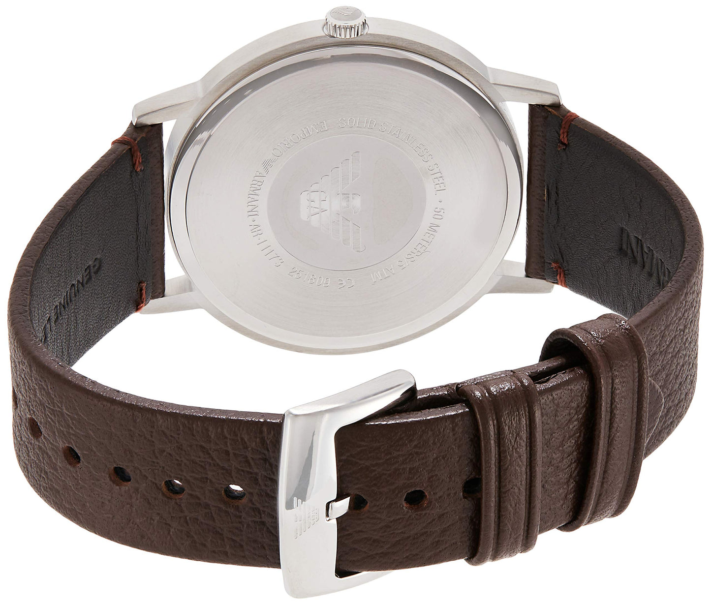- Emporio Armani Watch for Men | Three Hand Movement | 41 mm Silver Stainless Steel Case with a Leather Strap | AR11173 -