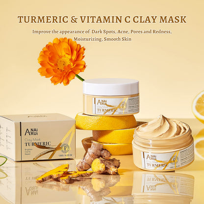 ANAiRUi Turmeric Vitamin C Face Mask with Turmeric and Kaolin Clay - Clay Mask for Radiant Skin, Oil Balance, Cleansing Pores - Beauty Face Mask, Skincare, 120g
