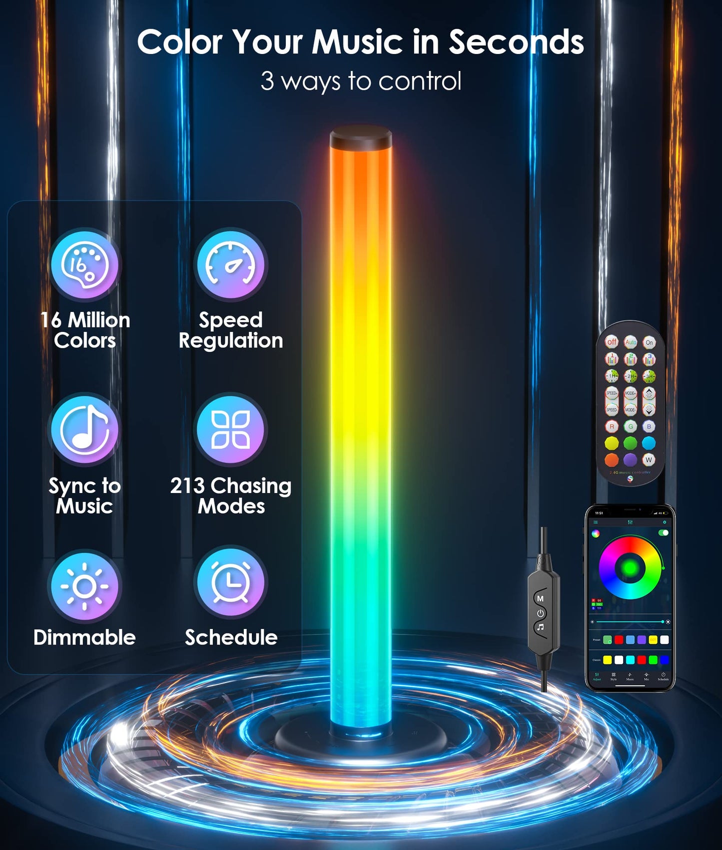 - Ydene LED Smart Light Bar, 360°RGB Lights