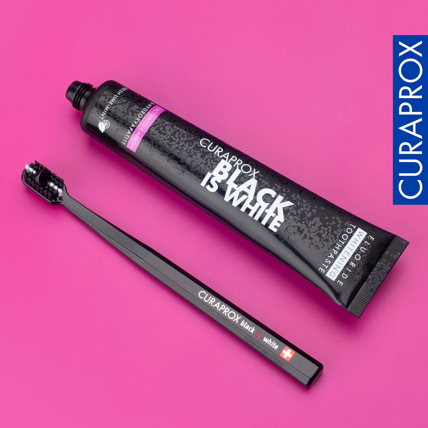 Curaprox Black is White Toothpaste, 60ml + CS 5460 Ultra-Soft Toothbrush - Activated Charcoal Whitening Toothpaste Set, 2 Count (Pack of 1)