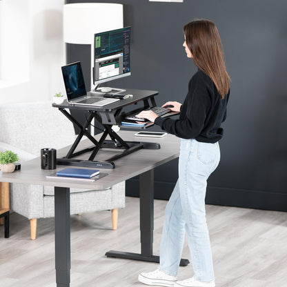 - VIVO Standing 81 cm Desk Converter, Height Adjustable Riser, Sit to Stand Dual Monitor and Laptop Workstation with Wide Keyboard Tray -