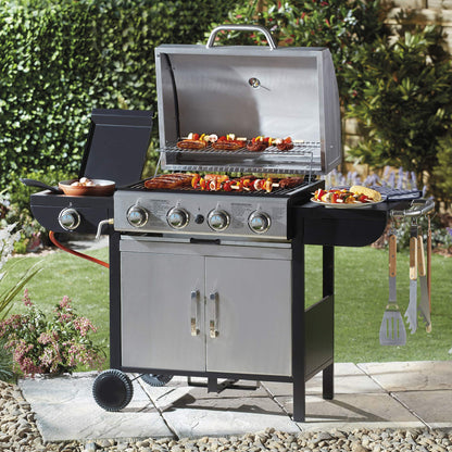 Blazebox Gas BBQ Grill 4 + 1 Side Burner & Warming Racks, 4 Dial Temperature Control, Multi Cook System, Stainless Steel Finish (Gas Burner BBQ)