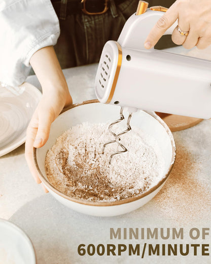 - LINKChef Anti-Splash Hand Mixer Electric Whisk with Storage Base | 5-Speed White Electric Hand Whisk for Baking | 450W -