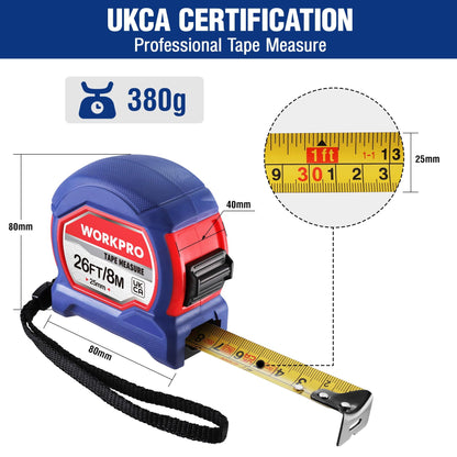 - WORKPRO Tape Measure 8M 26FT, Retractable Professional Measuring Tape