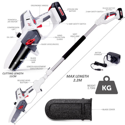 - NETTA Cordless 2-in-1 Pole & Handheld Garden Chainsaw | 20V MAX | Light-Weight | Battery & Charger Included -