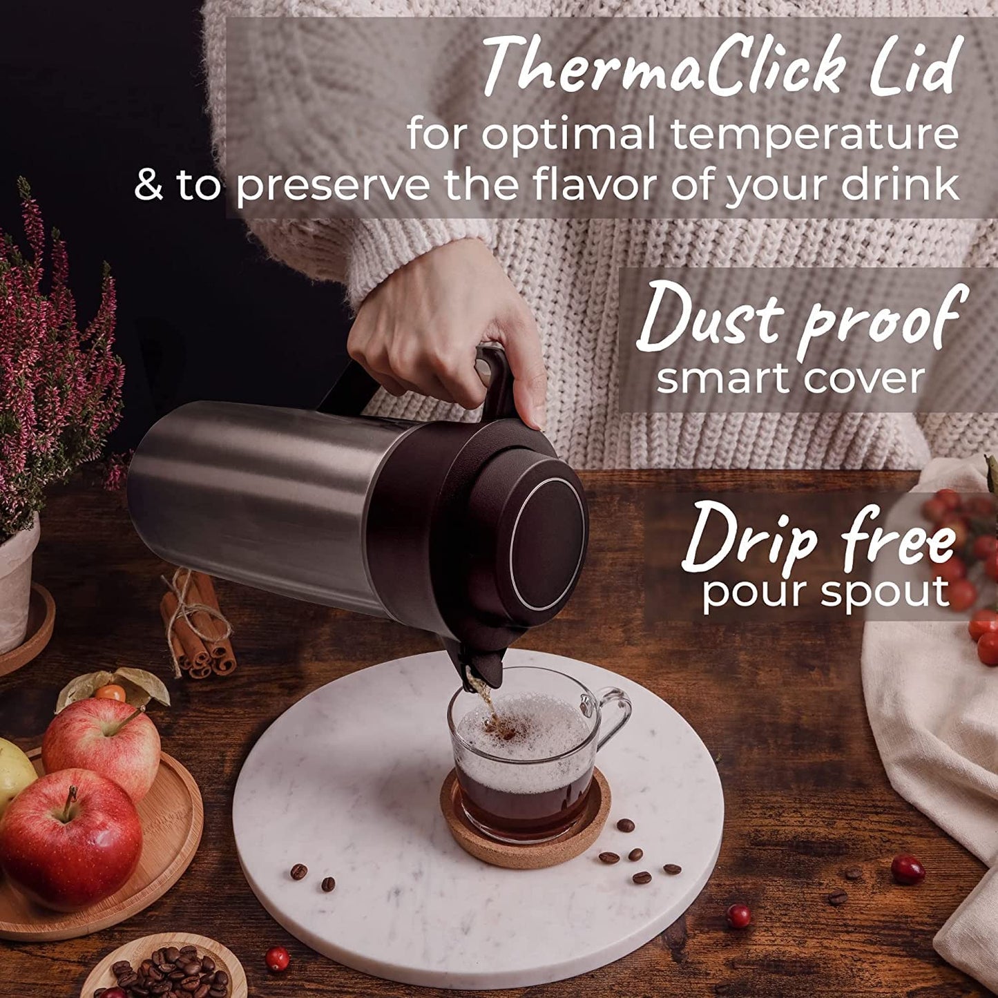 - Pykal Thermal Coffee Jug | 68 Oz | Vacuum Insulated Hot Drink Carafe 8HR 65C -