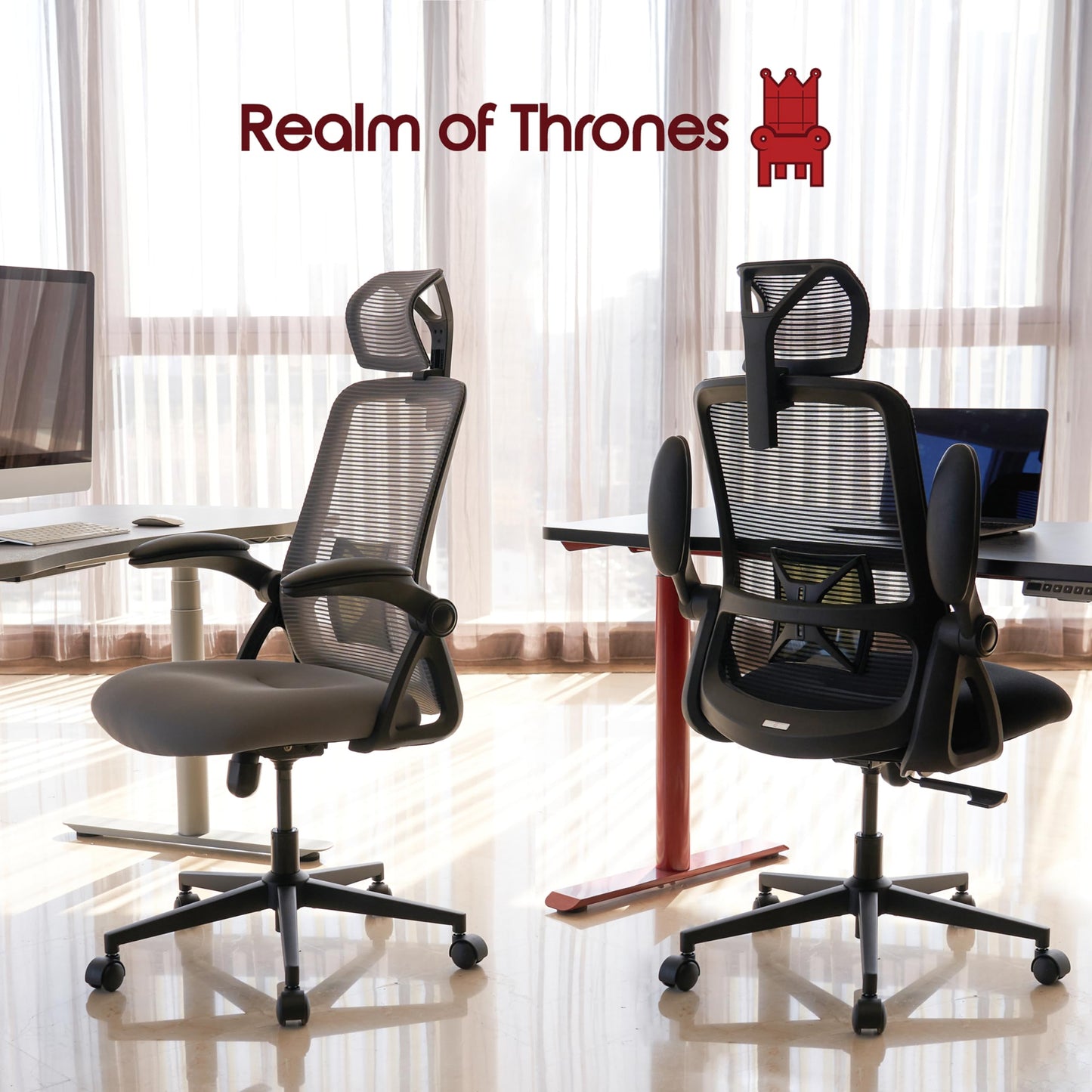 - Realm of Thrones CAPTAIN Ergonomic Office Chair | Metal Base Heavy Duty Home Office Mesh Desk Chair -