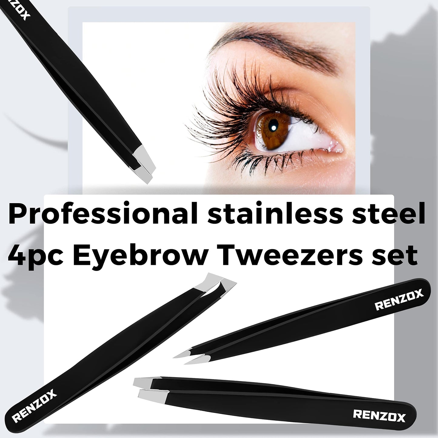 - Renzox Tweezers for Facial Hair | Hair Removal | Eyebrow Tweezers |  Stainless Steel Black -