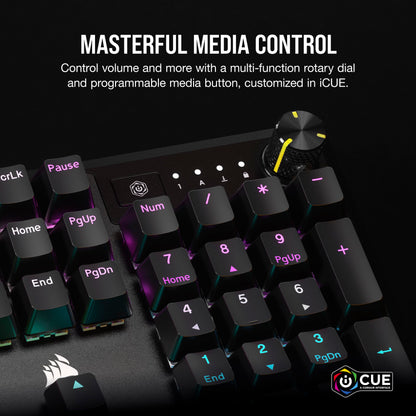 CORSAIR K70 CORE RGB Mechanical Wired Gaming Keyboard with Palmrest – Pre-lubricated Corsair MLX Red Linear Switches – Sound Dampening – iCUE Compatible – QWERTY UK – PC, Mac, PS5, PS4, Xbox – Black