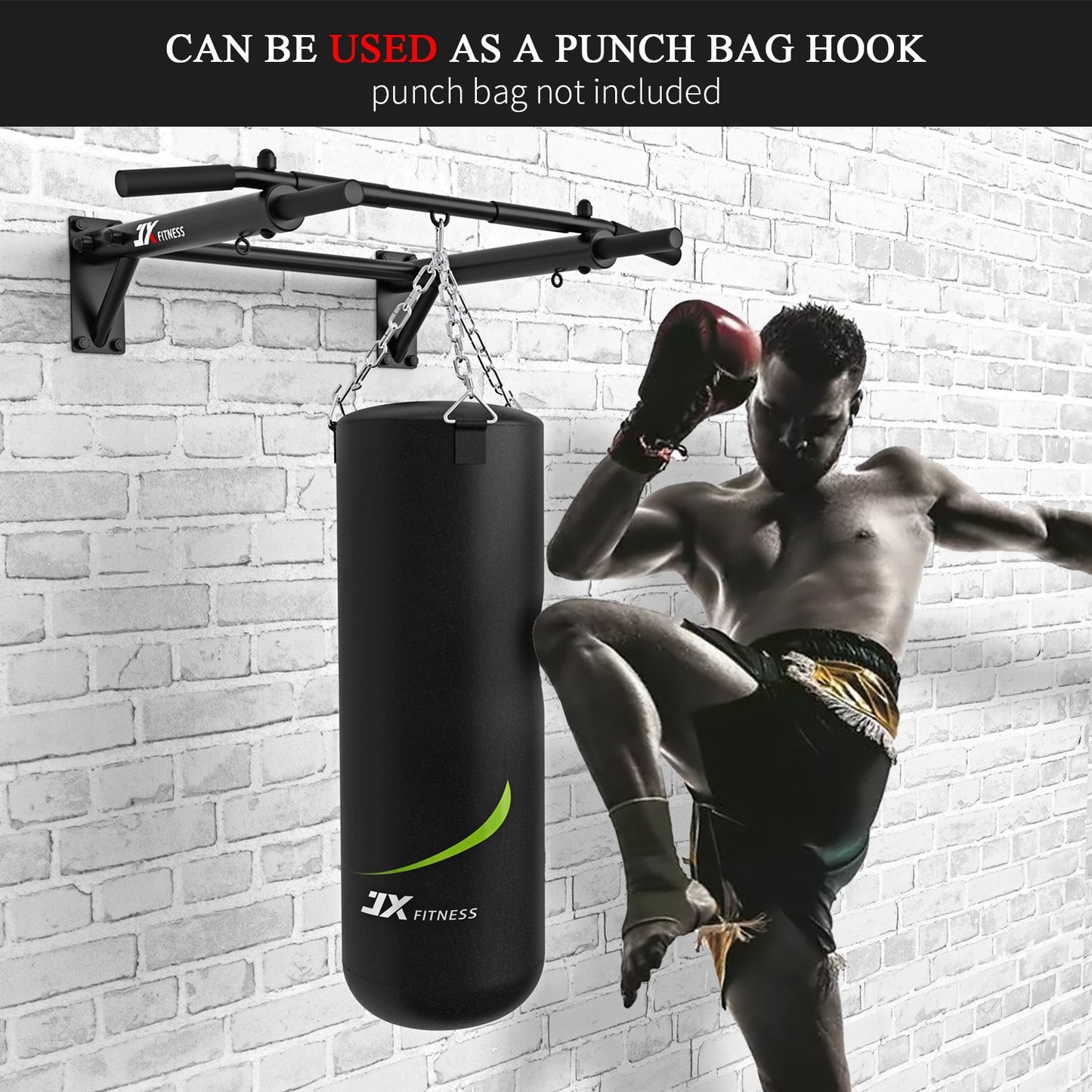 - JX FITNESS Pull Up Bar Wall Mounted Chin Up Bar | Home Gym Punch Bag and TRX Training Hook Exercise Bracket Upper Body -