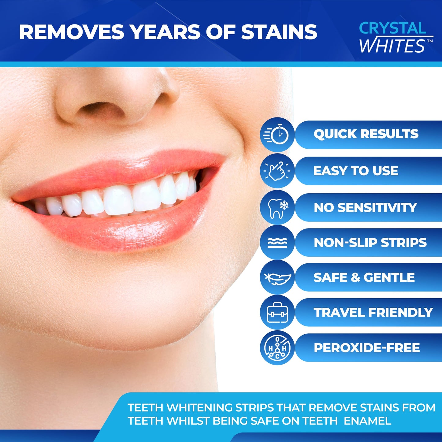 - Teeth Whitening Kit & Whitening Strips | LED Light Activator | 50 Whitening Sessions | 8X3ml Gels | Crystal Strips -