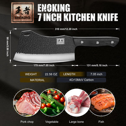 - ENOKING Professional Chef Knife | 7 Inches Hand Forged Kitchen Knife | High Carbon Stainless Steel Bone Chopping Knife -