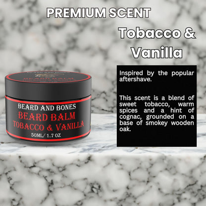 50ml Beard Balm For Men - Beard and Bones | Shea Butter, Jojoba Oil, Almond Oil | | Choice of 6 Scents (Tobacco & Vanilla)