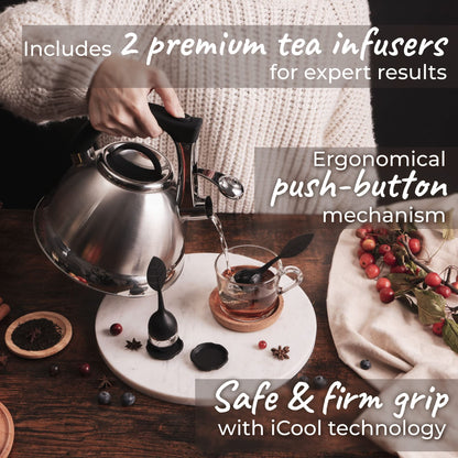 - Pykal Whistling Tea Kettle for Stove Top | 2.8l | Stainless Steel iCool Handle Tea Pot -