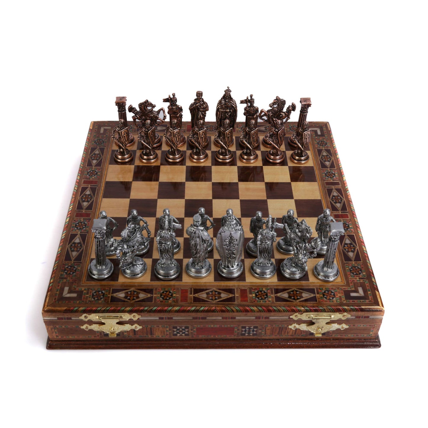 - Royal Medieval ,British Army, Antique Copper Chess Set | Handmade Pieces and Natural Solid Wooden Chess Board with Storage Inside | 3.35inc -