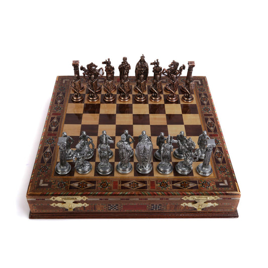- Royal Medieval ,British Army, Antique Copper Chess Set | Handmade Pieces and Natural Solid Wooden Chess Board with Storage Inside | 3.35inc -