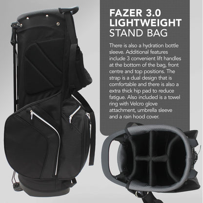 - FAZER 3.0 Lightweight Golf Stand Bag with a 6-Way Club Divider | Full-Length Club Dividers & 6 Zippered Pockets -