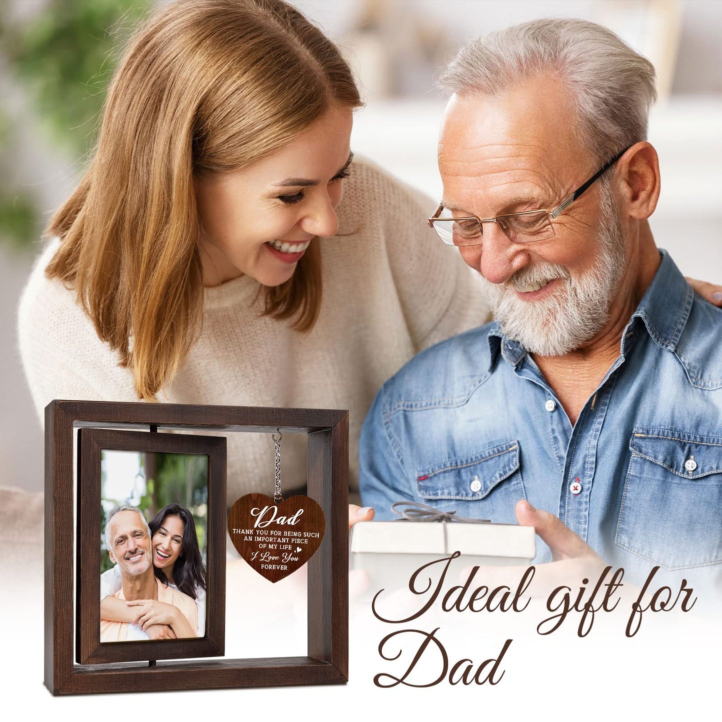 Dad Birthday Gifts - 4x6 Rotating Picture Frame, Photo Frame Gifts for Dad from Daughter, Dad Birthday Gifts Presents from Son, Christmas Father's Day Thanksgiving Gifts for Dad Daddy Father