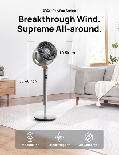 - Dreo 23dB Silent Pedestal Fan | 120°+120°Omni-directional Oscillating Fan For Bedroom | 80 ft Circulator With Remote | DC Motor Quiet Standing Fans -