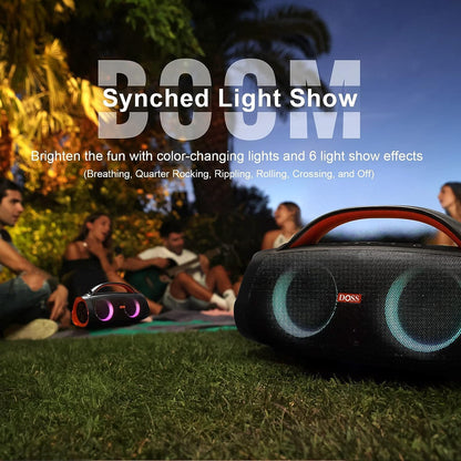 - DOSS Extreme Boom+ Outdoor Speaker with 100W Stereo Sound | Rich Bass | 20H Playtime | Power Bank | Mixed Color Light -