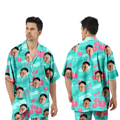 - KEMEILA Custom Face Summer Hawaiian Shirt | Personalized Photo Flower Print T-Shirts -