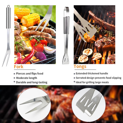 11Pcs BBQ Grill Tools Set Fathers Day Grill Gifts with Storage Bag, Practical Versatile Stainless Steel Grilling Accessories Barbecue Utensil Gifts for Men Camping Picnics Family Barbecues