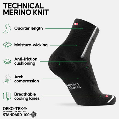 DANISH ENDURANCE Merino Wool Cyling Socks, Warm Thermal Bike Socks, Men & Women, 2 Pack, Black, 6-8