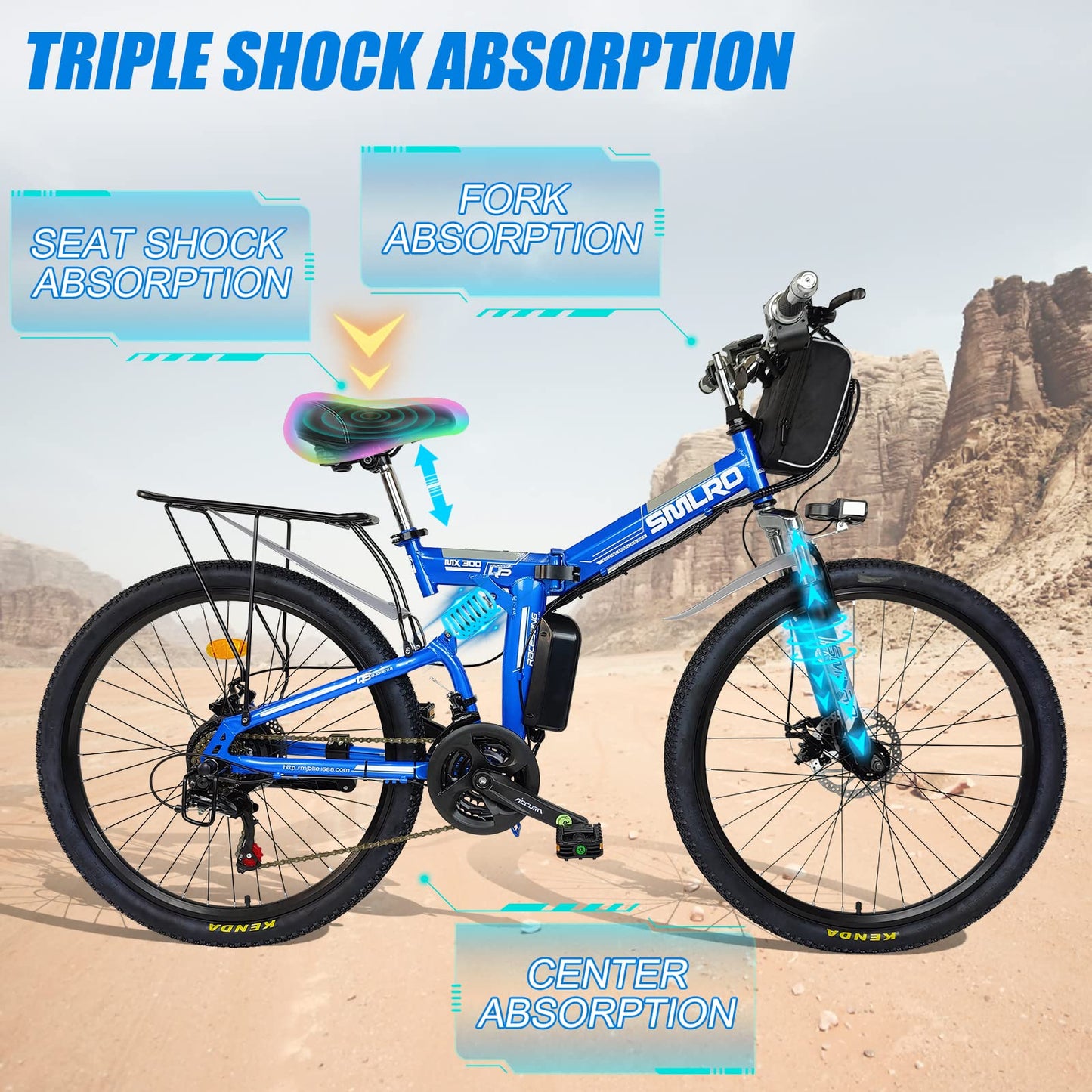 AKEZ 26" Electric Folding Bikes for Adults Men Women,Folding Electric Mountain Bikes Bicycle,E-Bikes for Men All Terrain with 48V 10Ah Removable Lithium Battery and Shimano 21 Speed Gears