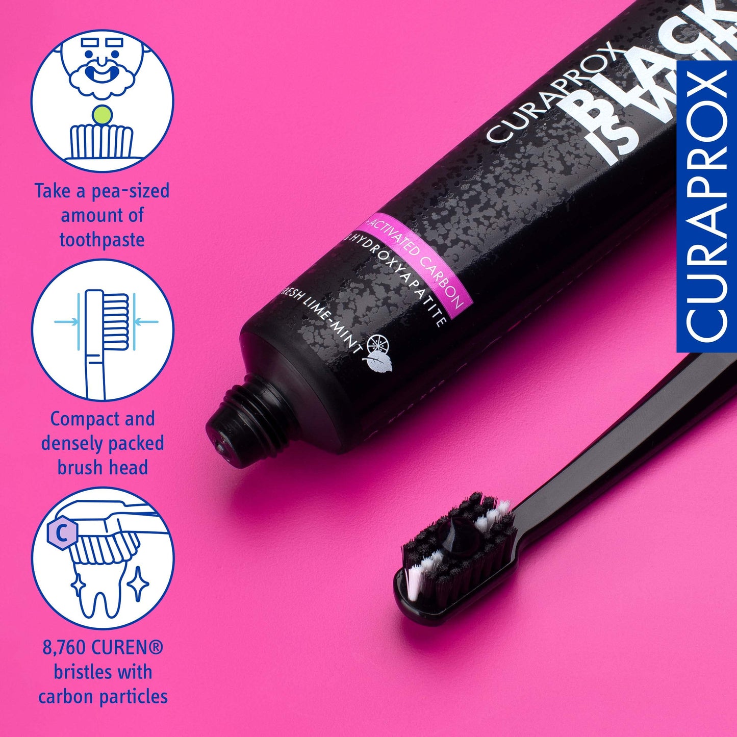 Curaprox Black is White Toothpaste, 60ml + CS 5460 Ultra-Soft Toothbrush - Activated Charcoal Whitening Toothpaste Set, 2 Count (Pack of 1)