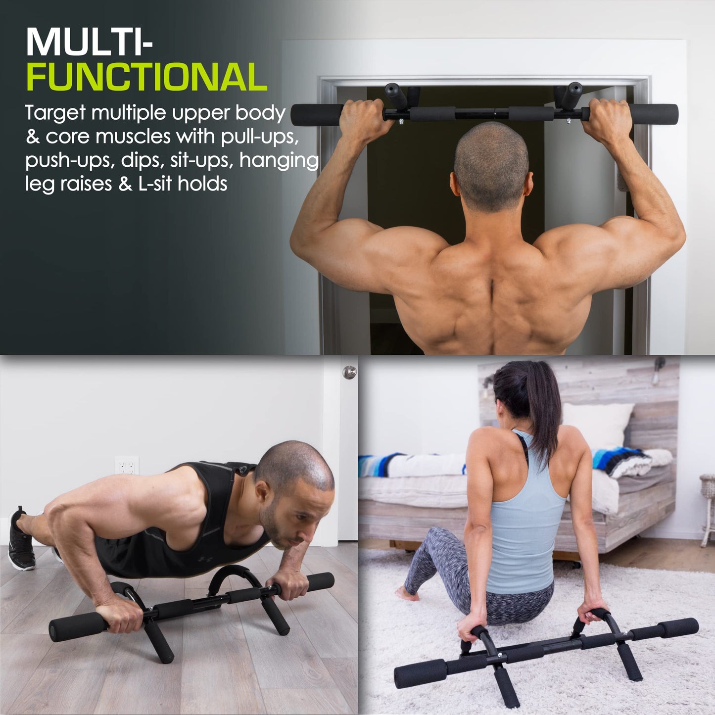 - ProsourceFit Multi-Grip Lite Pull Up/Chin Up Bar | Heavy Duty | For Home Gyms 24”-32” -