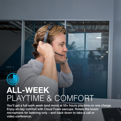 -JLab Go Work 2nd Gen Wireless Headsets with Microphone | 55+H Bluetooth Computer Headset or USB C Dongle | Multipoint Connect |On Ear Wired or Wireless Office PC Laptop Headphones -