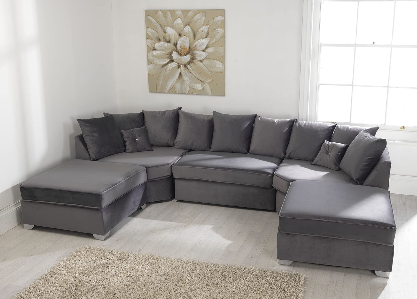 - Palm Interiors | Sofa- U-Shape | Steel Plush Fabric -