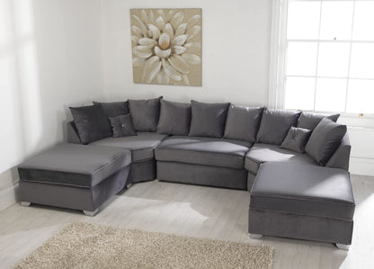 - Palm Interiors | Sofa- U-Shape | Steel Plush Fabric -