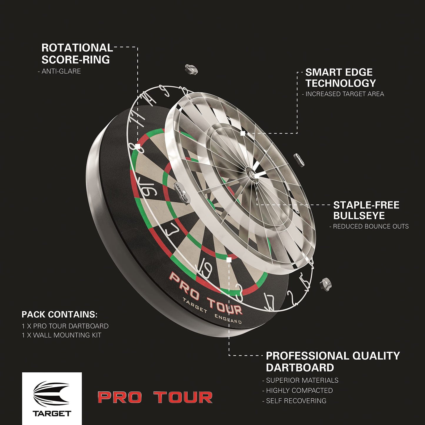 - Target Darts Pro Tour Dart Board | Self Recovering Sisal Bristle Dartboard with Rotational Score Ring -