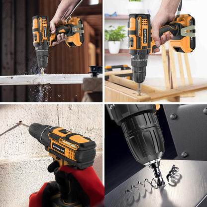 Cordless Drill Driver 21V, Cordless Hammer Drill with 2 Batteries 2000mAh, 25+3 Torque, 42N.m Max Electric Drill, 30PCS Drill Bits, 2 Speed, LED Light for Home and Garden DIY Project