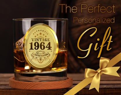 CROWNLY CRYSTAL® 60th Birthday Gifts for Men 1964 Personalised Whiskey Glass Dad Birthday Gifts Grandad Gifts Personalised Glass Whisky Glass 60th Birthday Decorations Husband Birthday Gifts