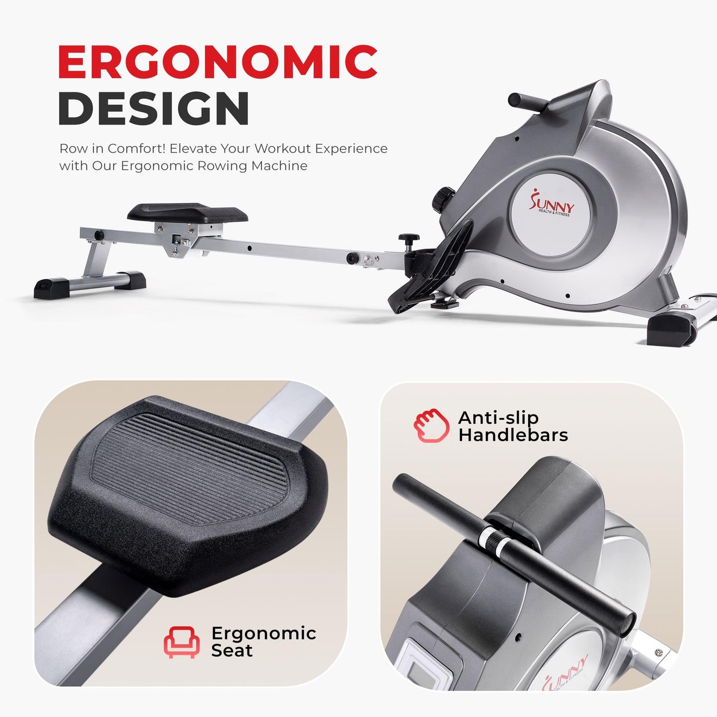 - Sunny Health and Fitness Magnetic Rowing Machine | Folding Rower with LCD Monitor -