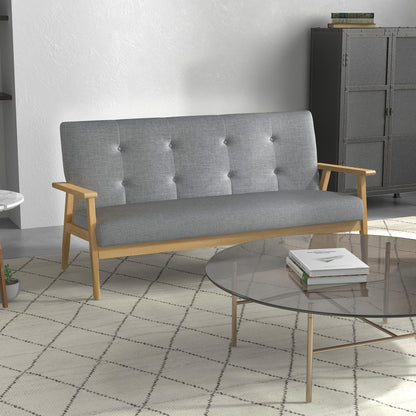 - HOMCOM Modern 3 Seater Sofa | Linen Fabric Upholstery Tufted Couch | Rubberwood Legs Dark -
